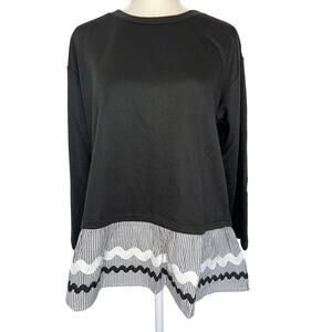 Aftermarket Contrast Rick Rack Hem Black Long Sleeve Tunic Top Medium
